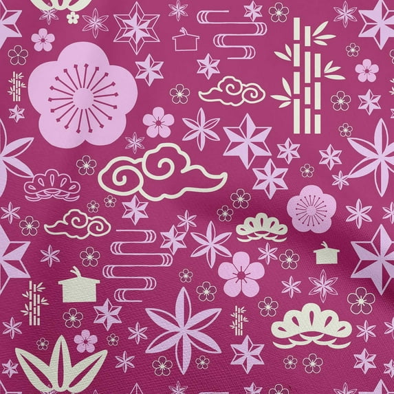 oneOone Cotton Flex Dark Magenta Fabric Asian Japanese Diy Clothing Quilting Fabric Print Fabric By Yard 40 Inch Wide