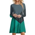 thumbnail image 2 of Robes d'Automne pour Femmes Col Rond Bloc de Couleur Robe à Manches Longues Décontractée Ample Tunique Évasée Mini Robes, 2 of 5