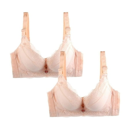 HCURIBAD Bras for Women Pack  Push up bras 2Pcs Women s Four Rows Adjustable Underwear Large Size Gathering Bra (Solid Color)  Wireless Bras for Women  Sports Bras 2PC Underwear Beige 3XL