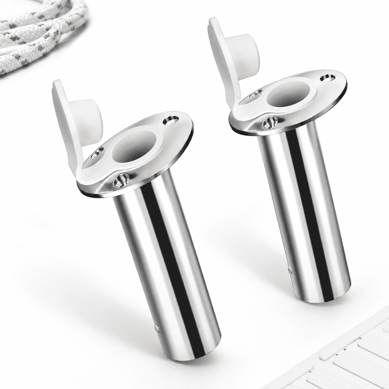 15 Degree - With White Cap 2 Pack 316 Stainless Steel Boat Fishing Rod Flush Mount Holders