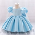 thumbnail image 2 of IDOPIP Toddler Baby Girls Short Sleeve Ruffle Tutu Dress Satin Embroidered Bow Knot Wedding Party Gown, 2 of 7