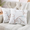 thumbnail image 3 of Home Soft Things Embroidery Canvas Throw Pillow Cover Pillow Case 2 Piece Set - Cherry Blossom - Light Blue - 20" x 20", 3 of 7