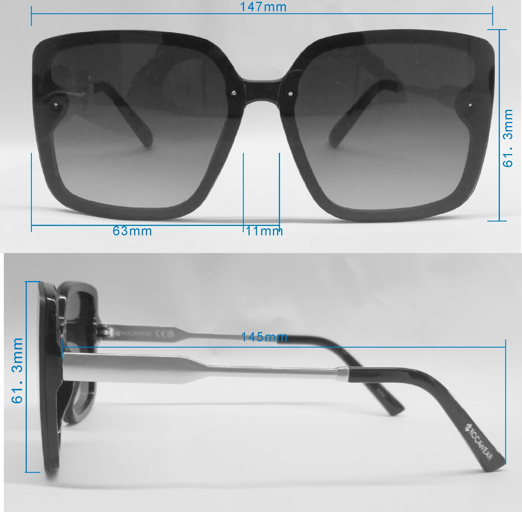 Rocawear Women's R3381 Oversized UV400 Protective Square Fashion Sunglasses, 63mm