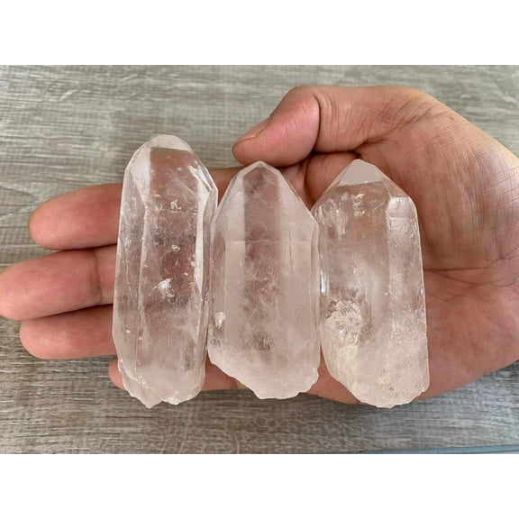 Set of 3 Extra Large Natural Clear Quartz Points, 2.25 to 3.5 Inches Clear Quartz