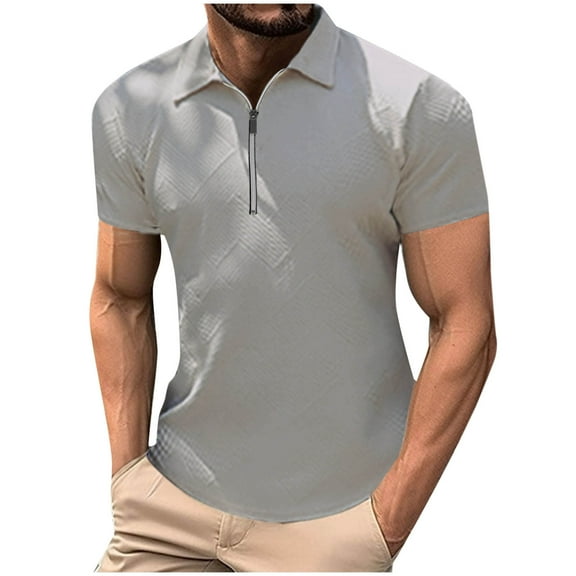 Men's Polo Shirt Quarter Zip Shirt Casual Classic Lightweight Short Sleeve Golf Lapel Shirt with Pockets