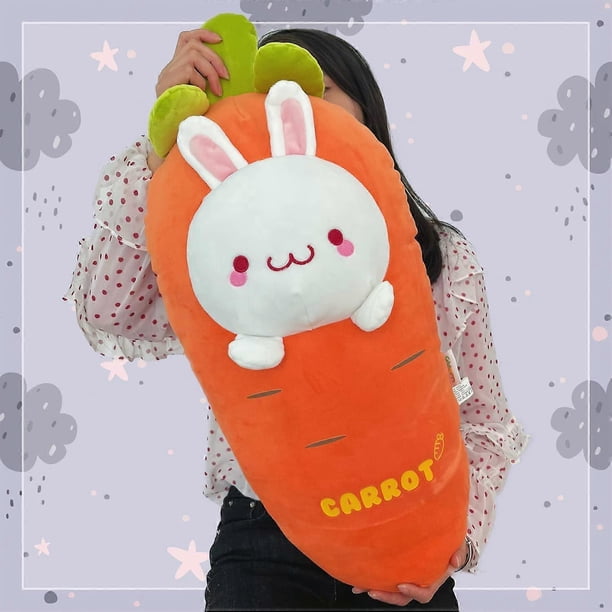 26 inch Bunny Plush Pillow Cute Carrot Stuffed Animal Kawaii Squishy Anime Plushie Soft Hugging Body Pillow Fruit Plush Toy Gifts for Kids Boys Girls