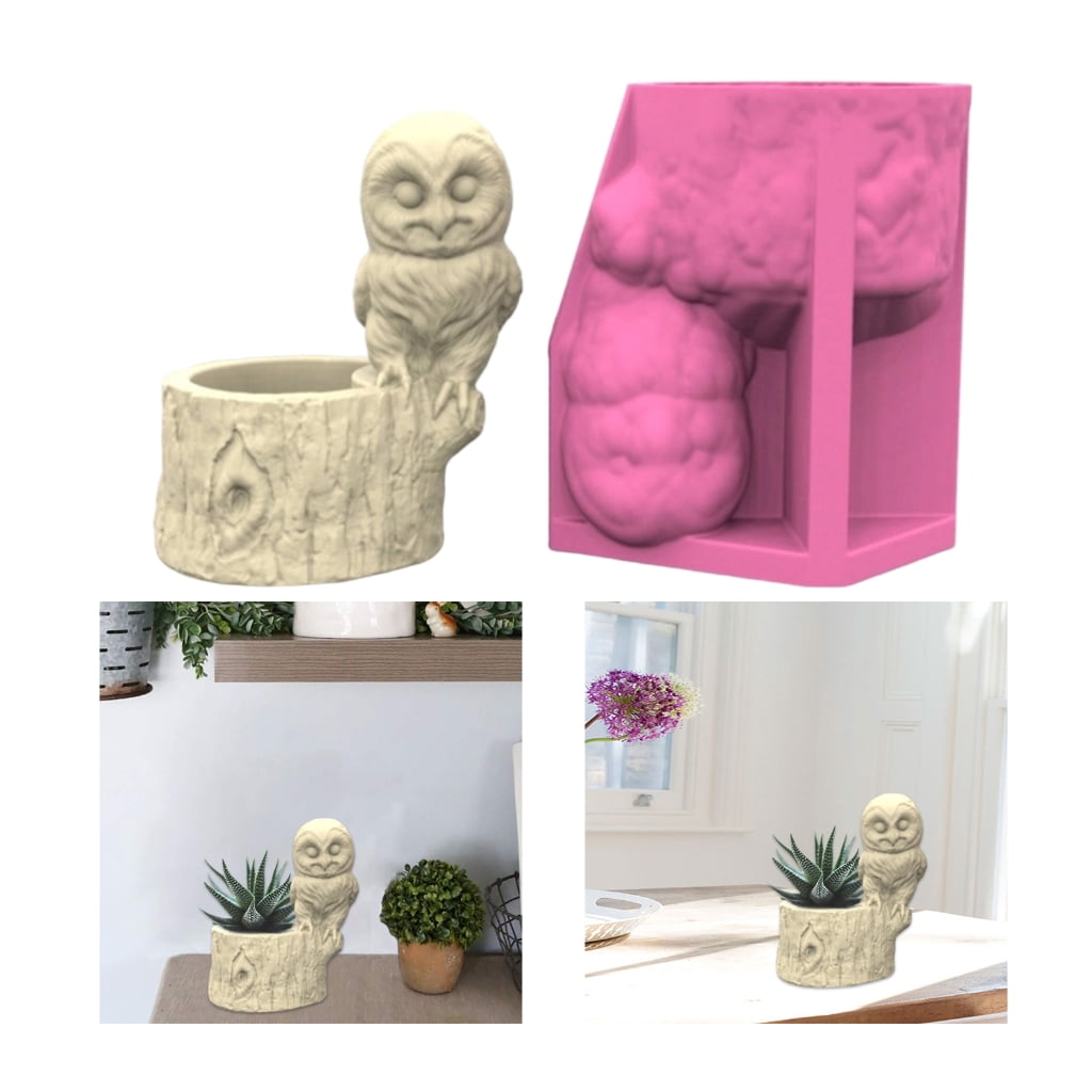 Aurgiarme Creative Owl Silicone Mould Succulents Pots Moulds Concrete Planter Molds Resin Crafting Molds for Hand-Making Lover
