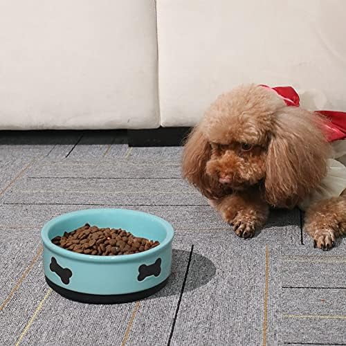Ceramic Dog Bowls with Bone Pattern, Dog Food Dish for Large Dogs, Porcelain Pet Bowl for Water 70 Fl Oz (Turquoise)