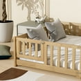 thumbnail image 5 of UHOMEPRO Queen Floor Bed with Fence and Door, Montessori Floor Bed for Kids, Toddler Bed Frame with Safety Guardrails and Slats, Wood Floor Bed Frame Queen Size, No Box Spring Needed, Natural, 5 of 11