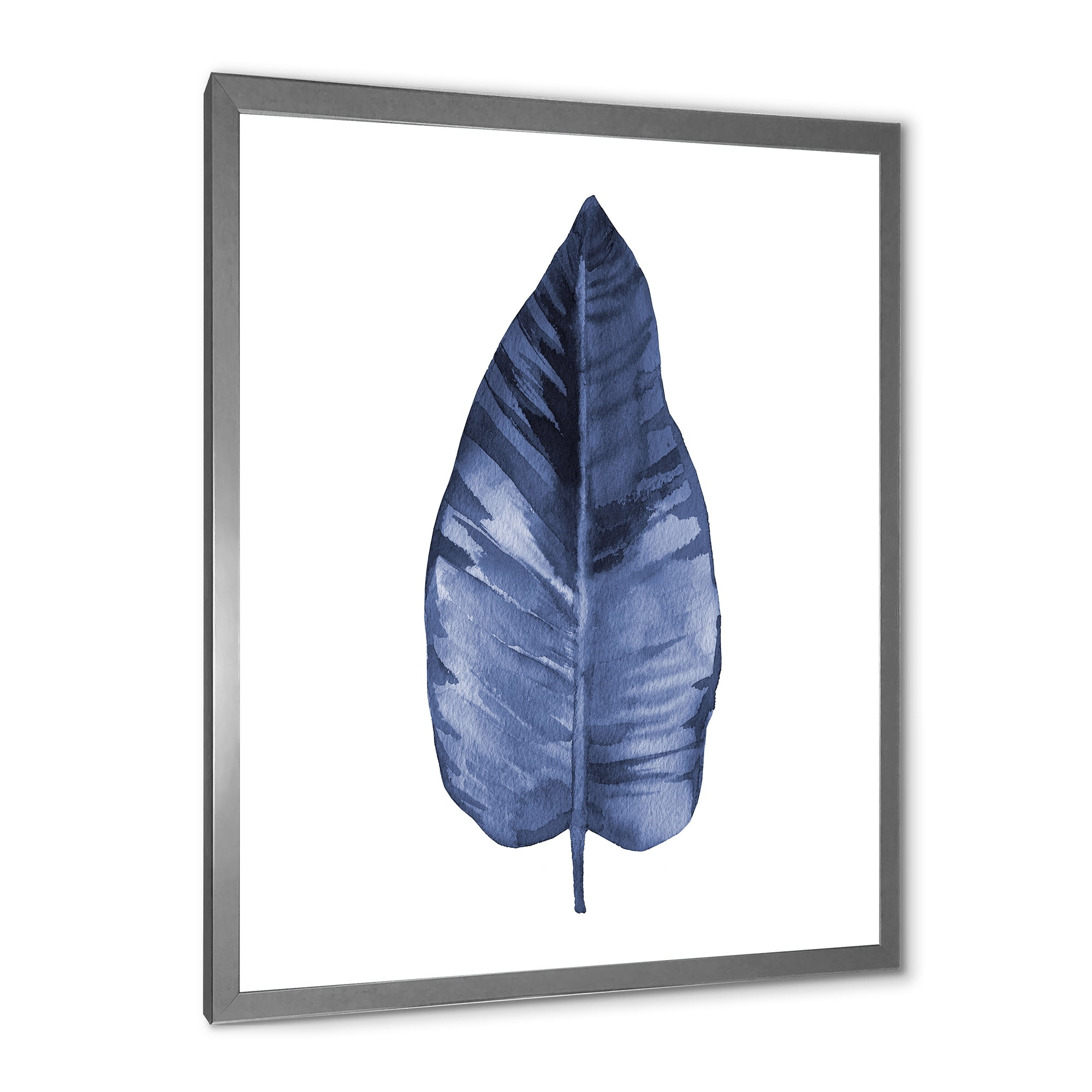 Designart 'Blue Leaf Watercolour On White Background' Traditional Framed Art Print