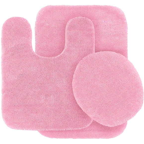 Juego de 3 alfombras de baño antideslizantes de color rosa, de felpa súper suave, con tapa de inodoro n.° 6