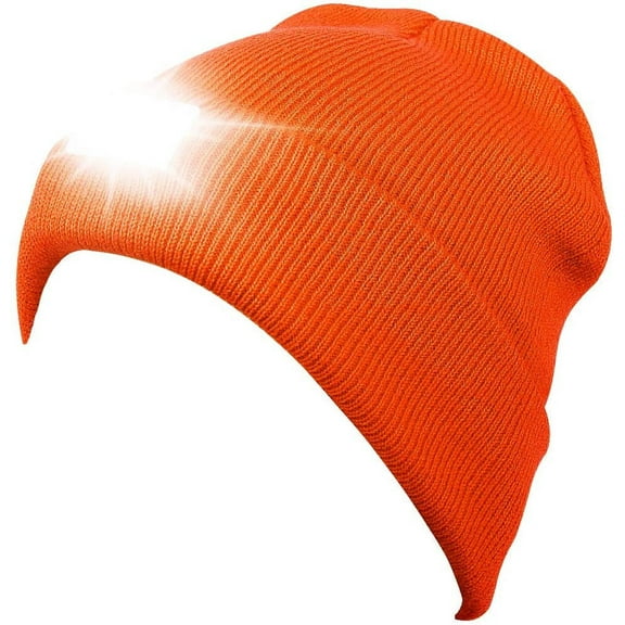 GRNSHTS Unisex LED Beanie Hat with Light, Warm Winter Knitted Hat with LED Flashlight Headlight Headlamp Cap (Orange)