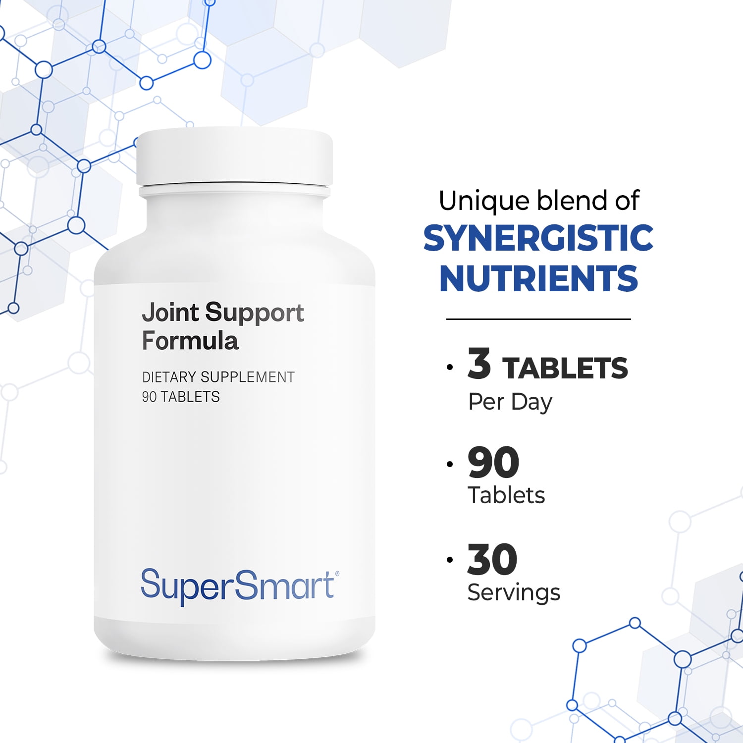 SuperSmart - Joint Support Formula - with Glucosamine Chondroitin, Hyaluronic Acid & MSM - Support Joint Health | Non-GMO & Gluten Free - 90 Tablets