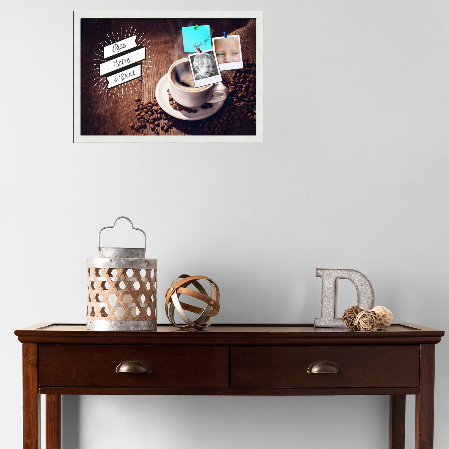 PinPix 24x16 Custom Cork Bulletin Board Rise Shine and Grind Poster Board Has a Fabric Style Canvas Finish, Framed in Rise Shine and Grind, by ArtToFrames (PinPix-1488)
