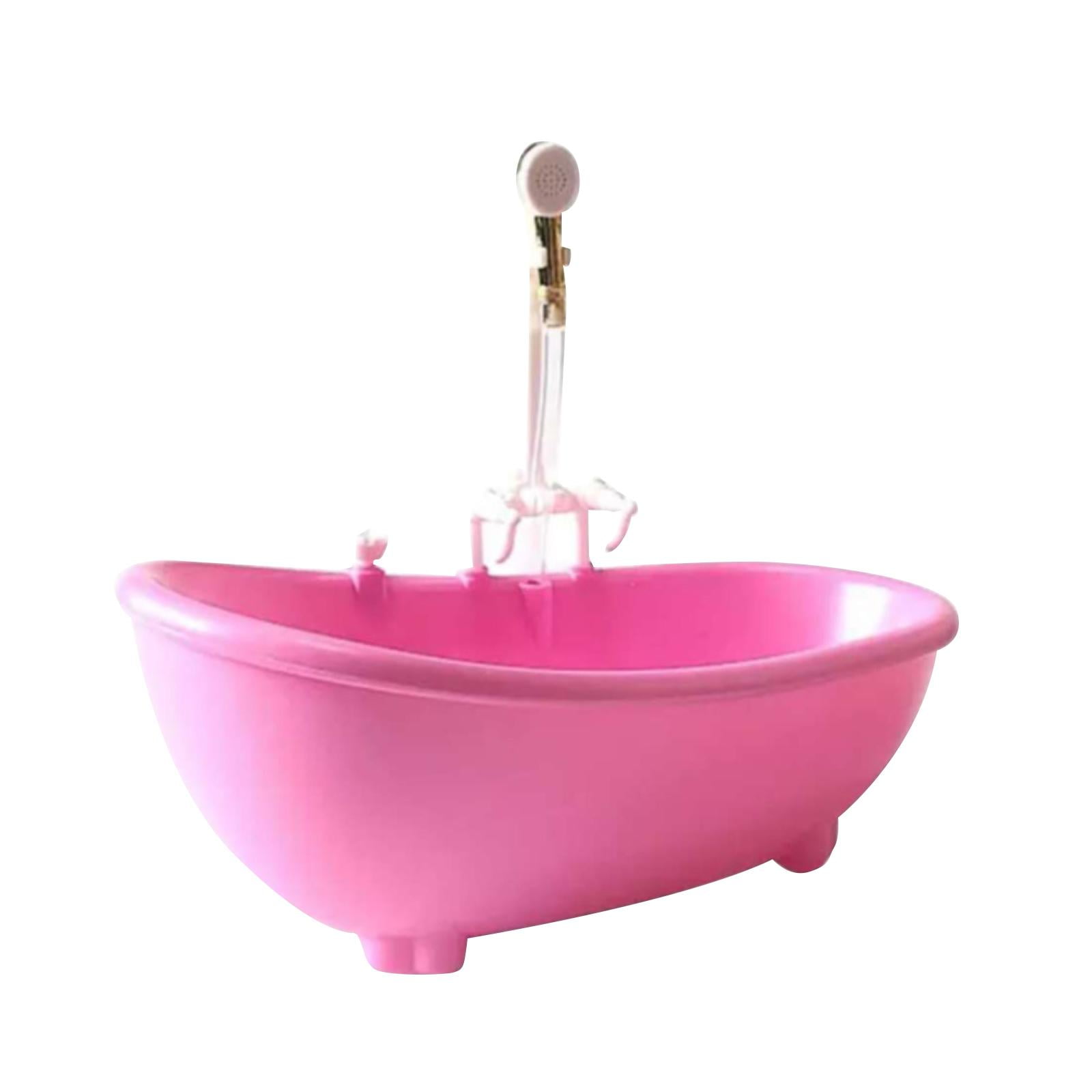 NUOBESTY Electric Doll Bathtub Pink Miniature Dollhouse Bathroom Bathtub  with Shower Sprayer Dolls Bath Playset for Kids Without Battery