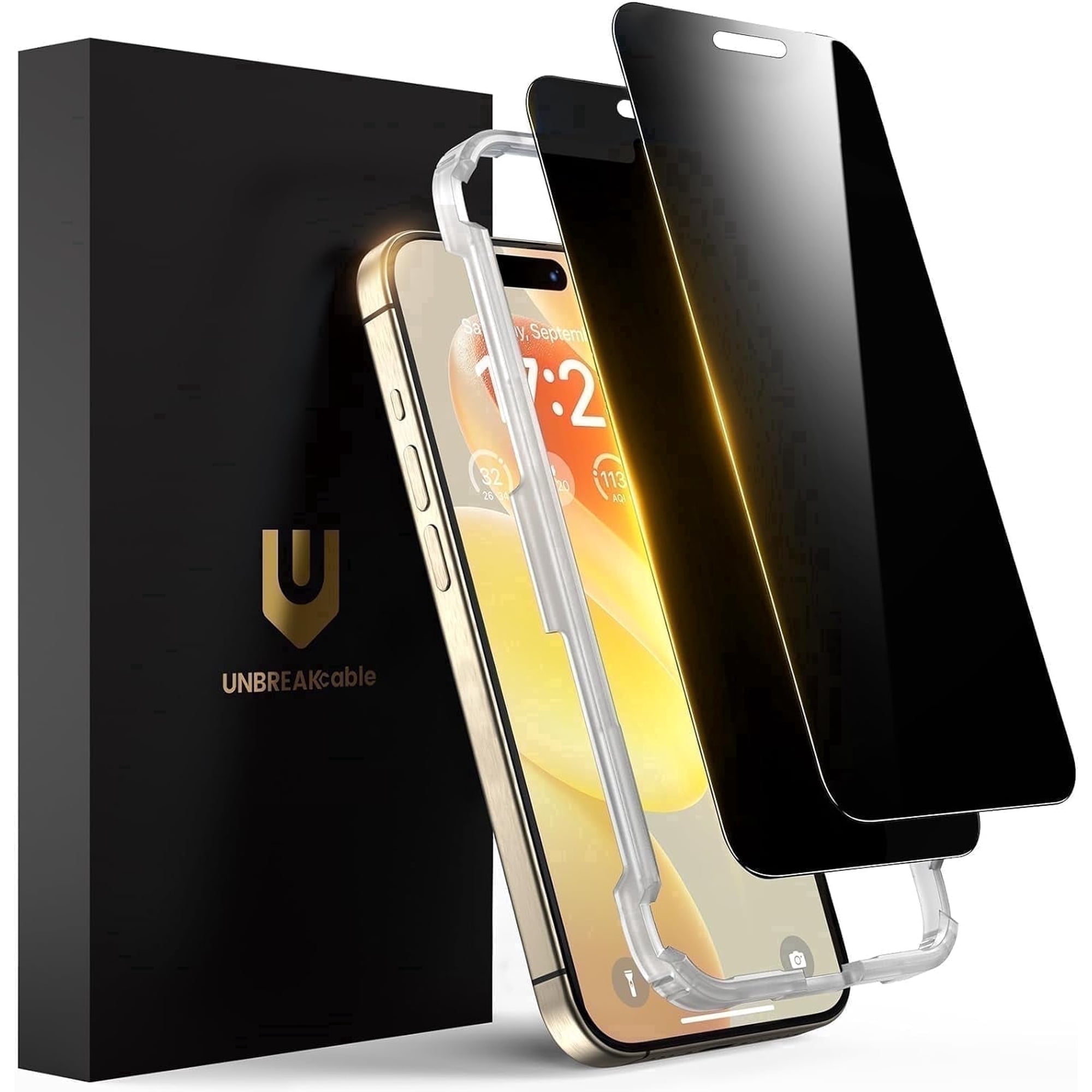 UNBREAKcable for iPhone 15 Pro Max Privacy Screen Protector 2 Pack, 28° Anti Spy 9H Hardness Shatterproof Tempered Glass