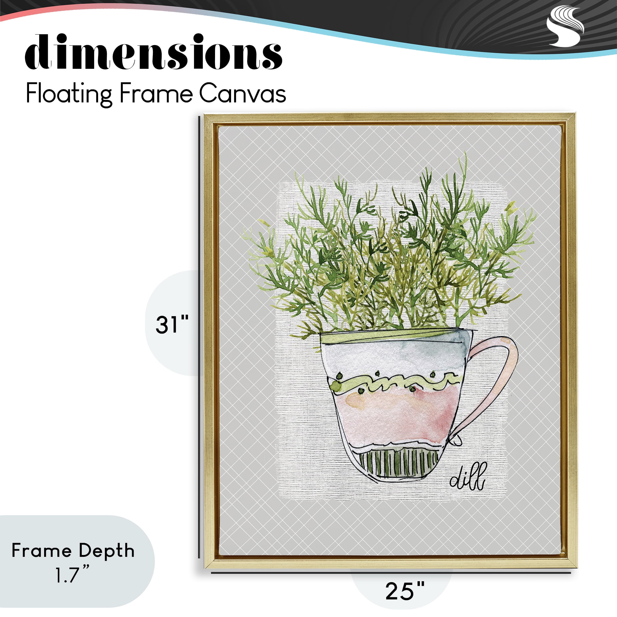 Stupell Industries Dill Herb Mug Gold Framed Floater Canvas Wall Art, design by Livi Finn