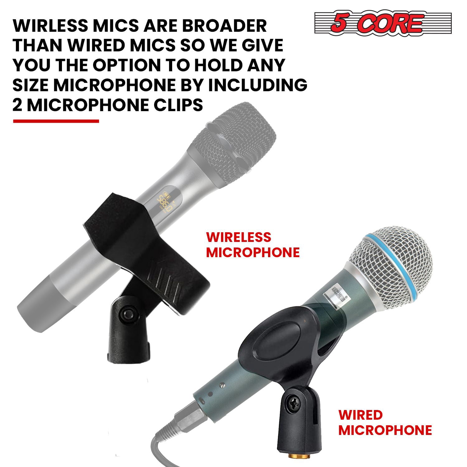 Heavy Duty Adjustable Floor Mic Stand 2-Pack (37.5-70") w/180° Angle & Cable Clips - Weighted Base, 4.6lb Capacity