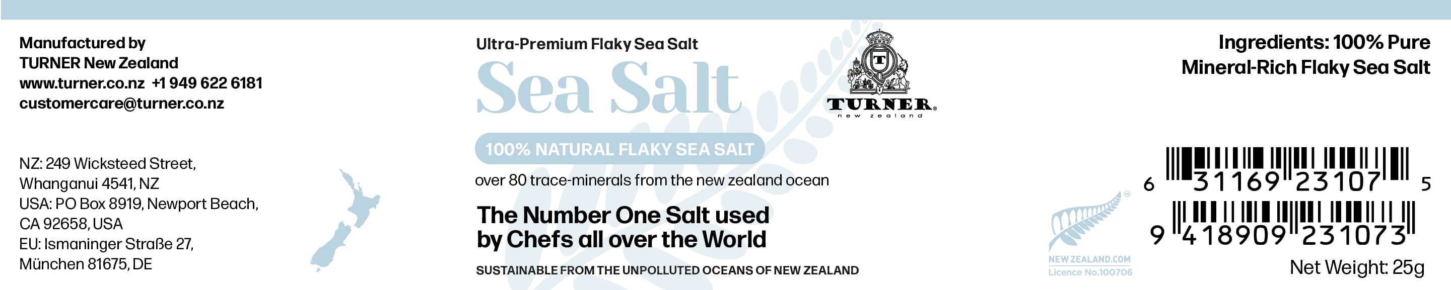 TURNER Sea Salt, 100% Natural Flaky Sea Salt, Iodized, 25 Gram Jar, Lab Certified, Mineral-Rich