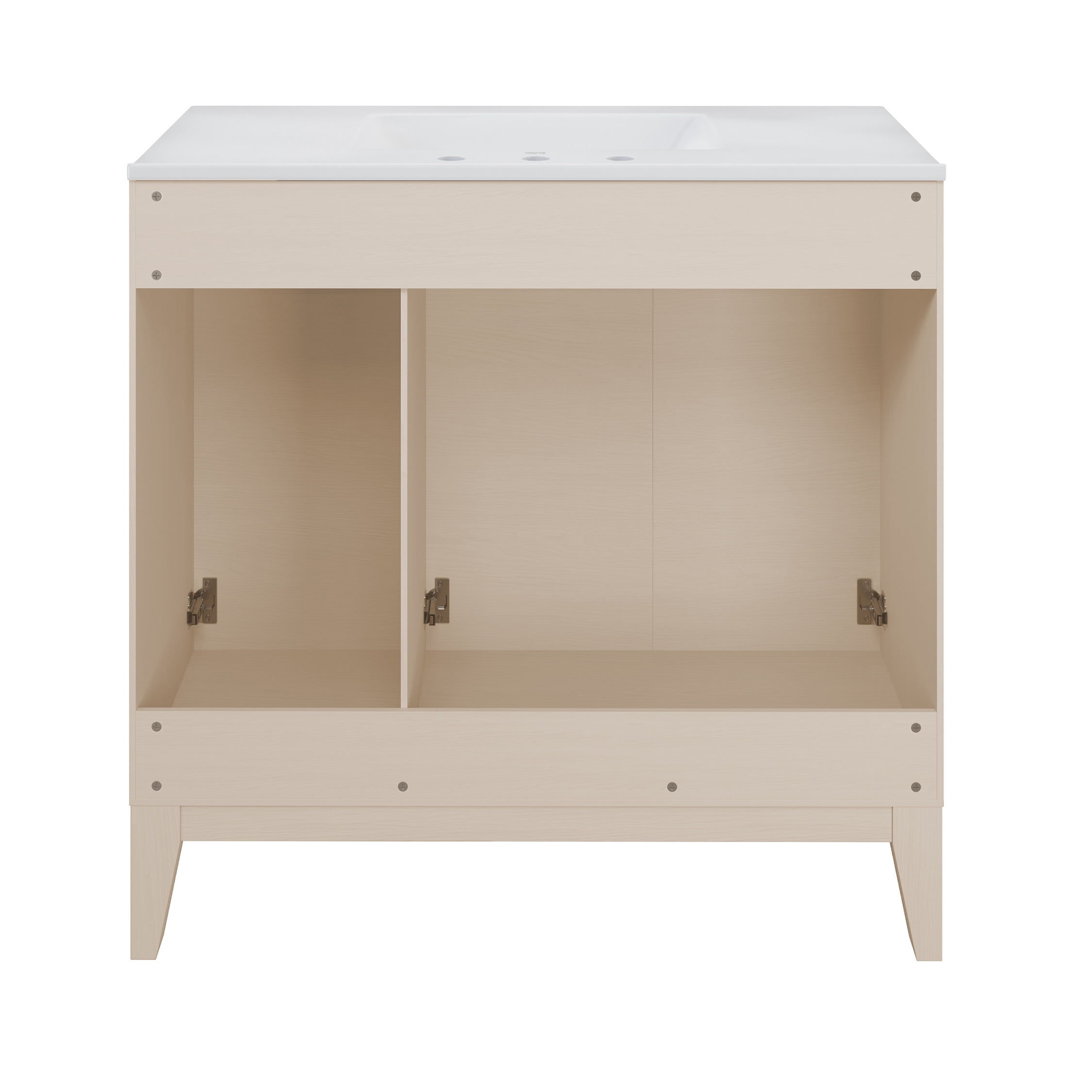 Cascade 36 in. White Oak Bathroom Vanity With White, 3-Hole Ceramic Sink Top