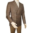 thumbnail image 3 of Men's Mono Double Breasted Blazer Super 180s Wool 1523-03 Brown Blue Plaid, 3 of 6