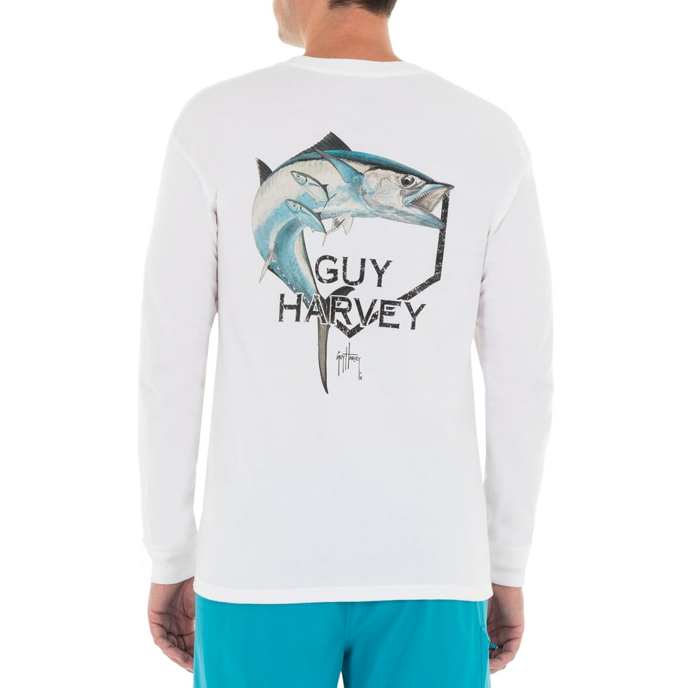 Guy Harvey Guy Harvey Men's Kingfish Core Long Sleeve Pocket White T