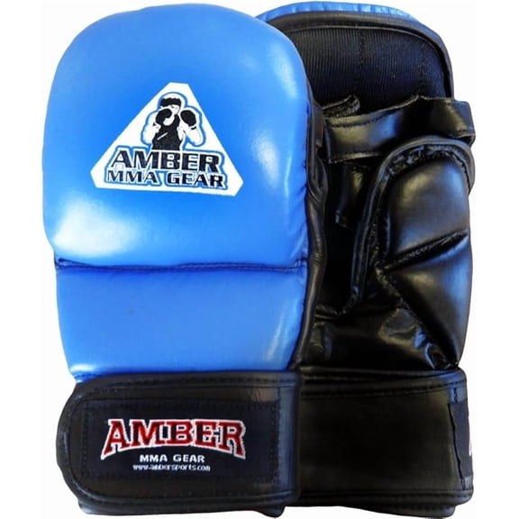 MMA Safety Training Gloves, Premium Leather, Shock Absorbing Foam, Adjustable Velcro Closure, Durable & Comfortable for Sparring, Bag Work & MMA Workouts, Blue, Medium