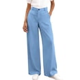 thumbnail image 3 of ClodeEU Women's High Waisted Draped Straight Wide Leg Dress Pants with Pockets ,Solid Color Casual Office Trousers Sky Blue,Women's Plus XL, 3 of 9