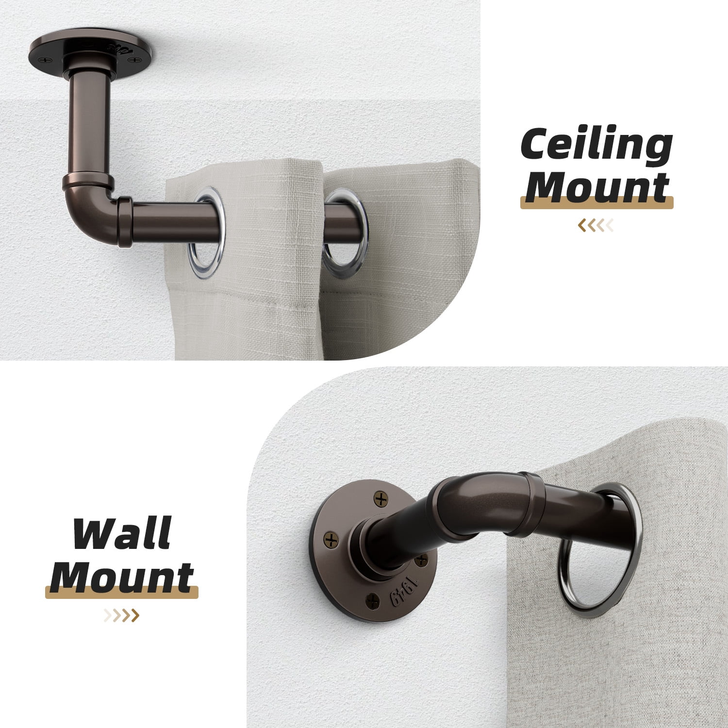 120" to 240"Curtain Rods for Windows,1 inch Industrial Curtain Rod, Adjustable Wrap Around Curtain Rods,Industrial Indoor/Outdoor Curtain Rod,Bronze