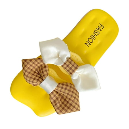 

JDEFEG Bulk Slippers for Girls Children Slippers Fashion Front and Back Double Bow Plaid Girl Slippers Soft Bottom Beach Children Slippers Girls Slide Sandals Size 6 Yellow 32