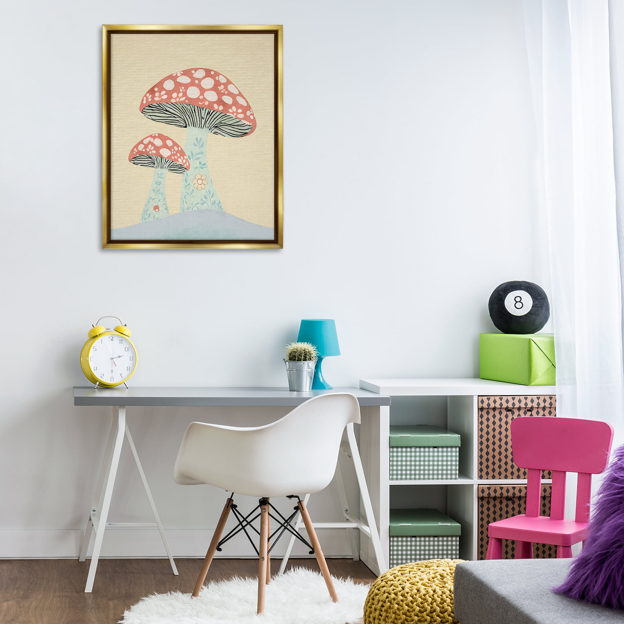 Stupell Industries Floral Collaged Mushrooms Botanical & Floral Painting Gold Floater Framed Art Print Wall Art, 25 x 31