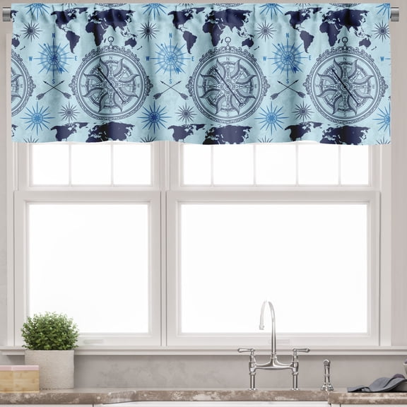 Ambesonne Compass Valance Pack of 2, World Map Arrow Pattern, 54"X12", Pale Blue Indigo