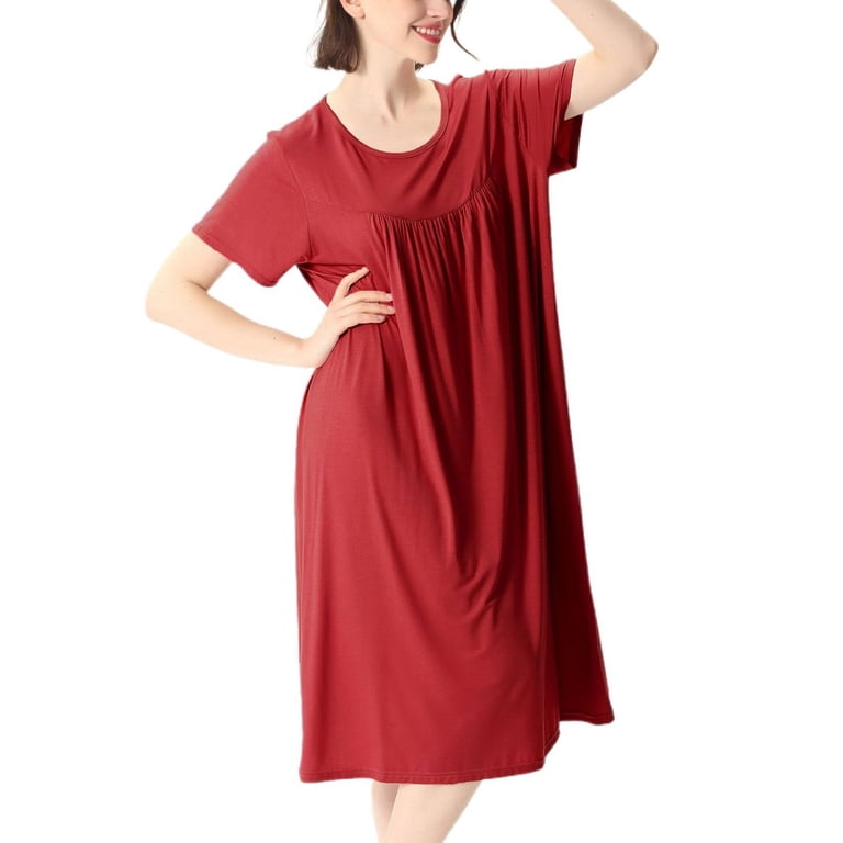 Swsmclt Women's Plus Size Nightgown 2 Pack Cotton Loungewear Sleepshirt Lounge Dress Midi Basic Baggy Night Dress Rose Red X-Large, Size: XL