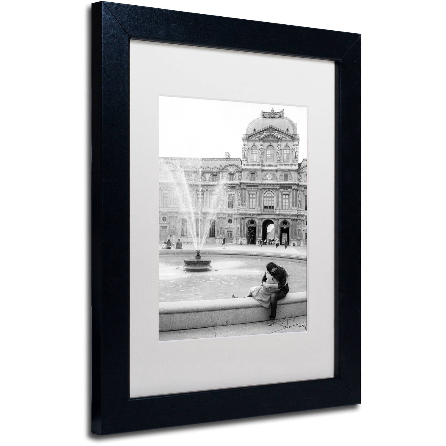 Trademark Fine Art "Paris Kiss" Canvas Art by Yale Gurney, White Matte, Black Frame