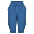 thumbnail image 6 of XFLWAM Womens Capri Pants for Summer Drawstring Cargo Pants Elastic Waist Casual Capri Joggers Loose Straight Trousers Blue S, 6 of 8