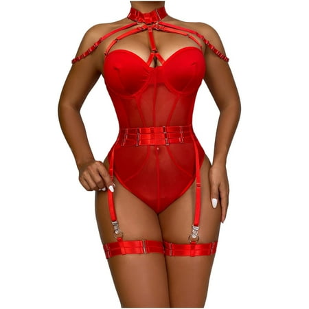 

YUNAFFT Shirts Sets for Women Clearance Women s Erotic Siamese Lingerie 2-Piece Set Of Mesh Splicing Straps With Steel Rings With Garter Belt Sexy Set On Sale