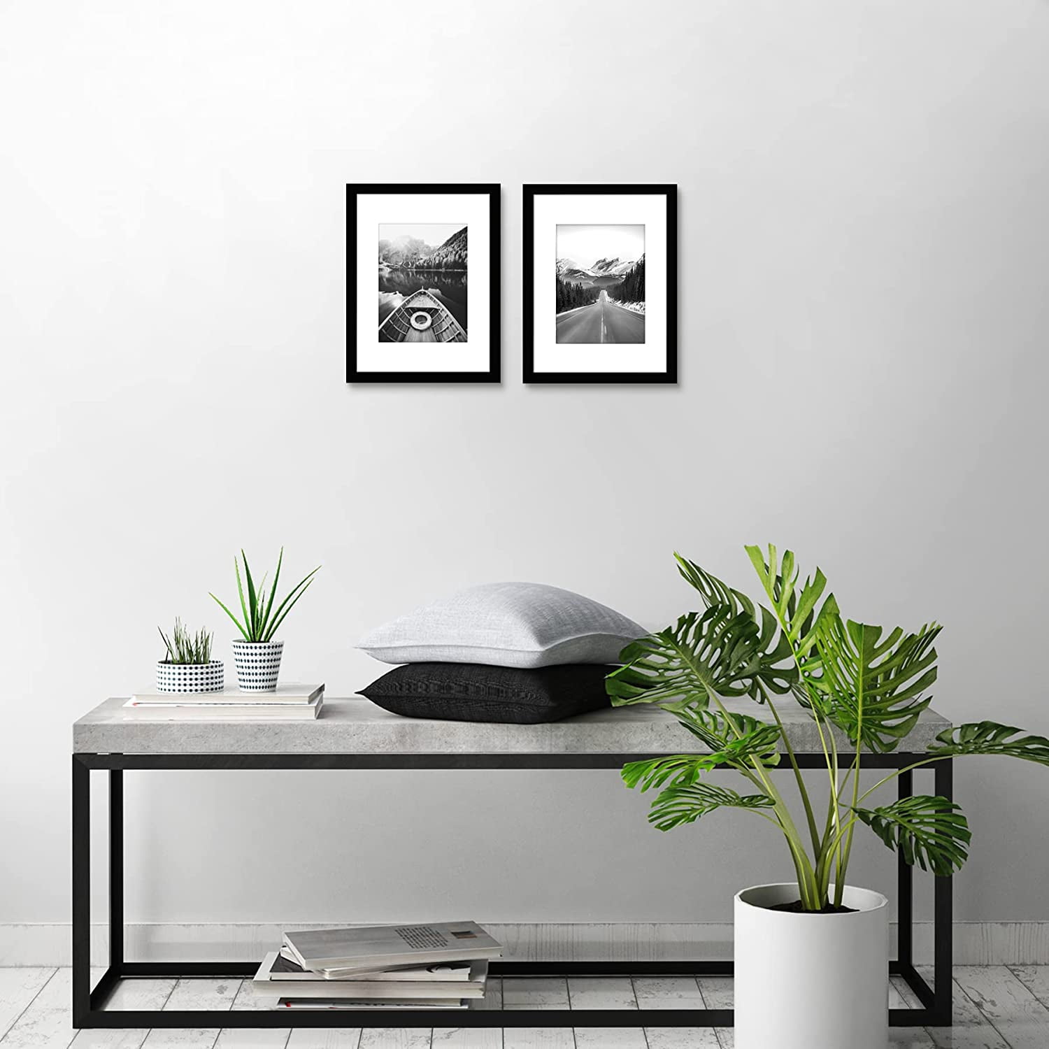 Americanflat 9x12 Picture Frame in Black with 6x8 Mat - Set of 2 Frames - Displays 6x8" Photos With Mat and 9x112 Without Mat