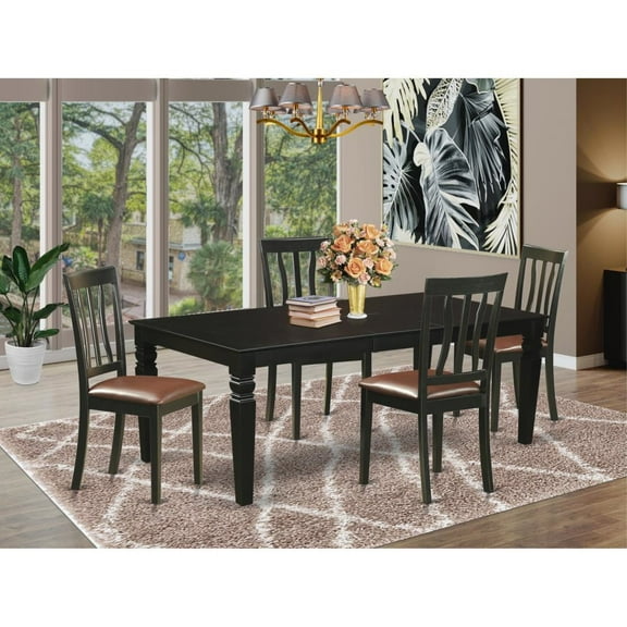 East West Furniture Logan 5-piece Wood Dining Set with Leather Seat in Black