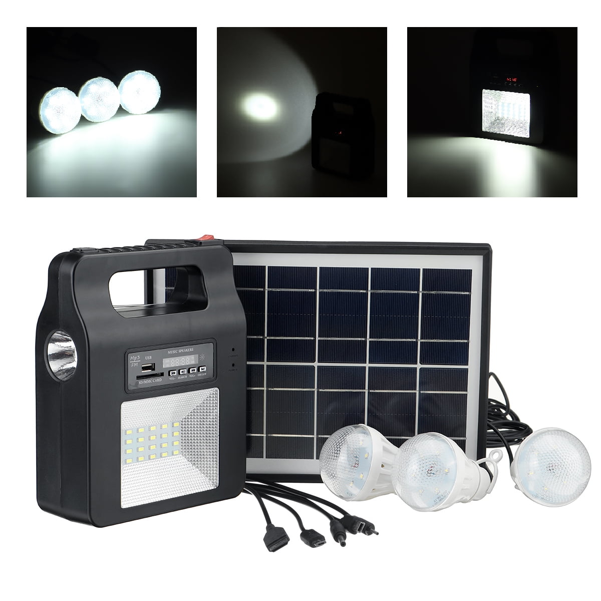 Solar Generator Lighting System, with 3 LED Bulbs, FM Radio, Portable Solar Power Generator Kit for Emergency Power Supply, Outdoor, Camping
