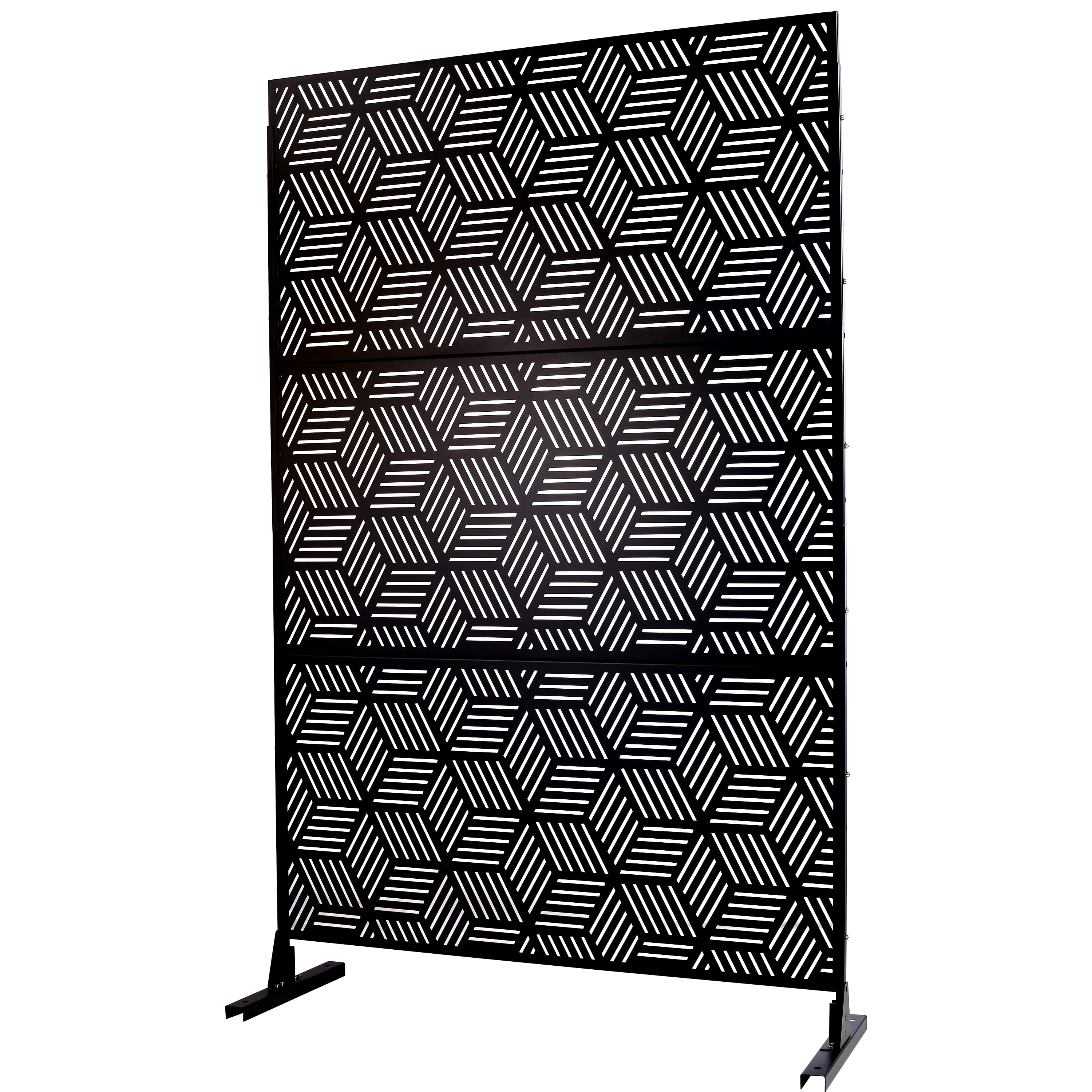 Outdoor Decor Privacy Screen, 76"Hx48"W Freestanding Metal Room Divider for Deck Balcony, Brown Hammertone