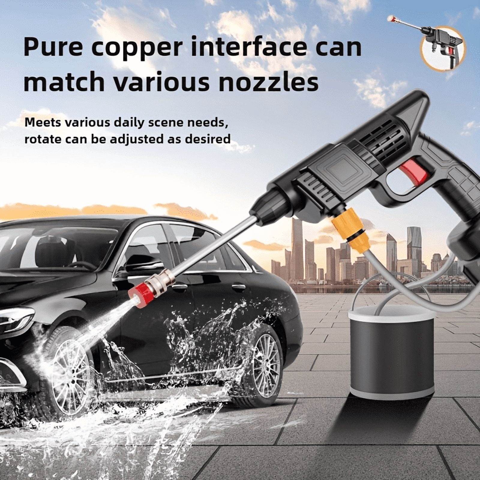 Electric Cordless High Pressure Washer Wand with battery, Car Wash Water Gun, Household Cordless High Pressure Car Wash Tool Portable Vehicle Cleaning Machine Automobile Washer
