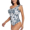 thumbnail image 3 of Yiaed Lilies Flowers Print Women One Piece Swimsuits Tummy Control One Shoulder Bathing Suits Pattern Ruffle Swimwear-Small, 3 of 8