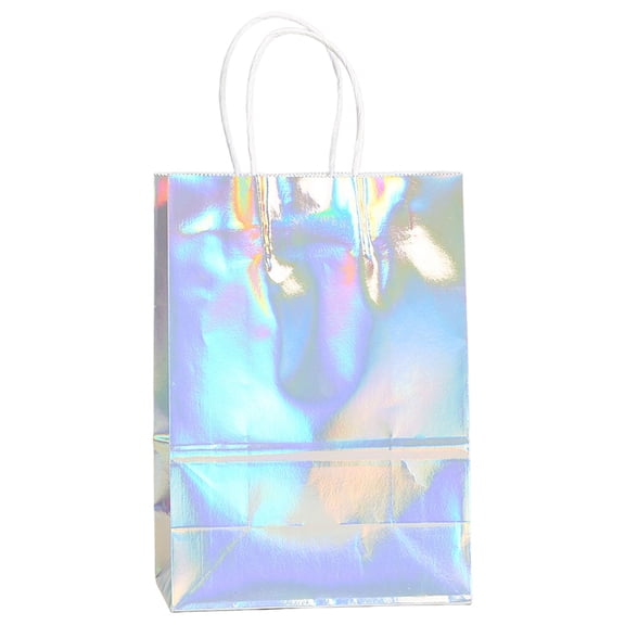 Iridescent Paper Gift Bags with Handles, Party Favor Bags with Tissue Paper Glitter Goodie Candy Bag for Birthday, Christmas, Party, Wedding, Halloween