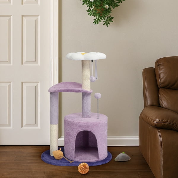 33in Multi-Level Cat Tree, Plush Condo, Curved Perch, Top Bed, Sisal Scratching Posts, Interactive Toys, Sturdy Design for Kittens/Small Cats