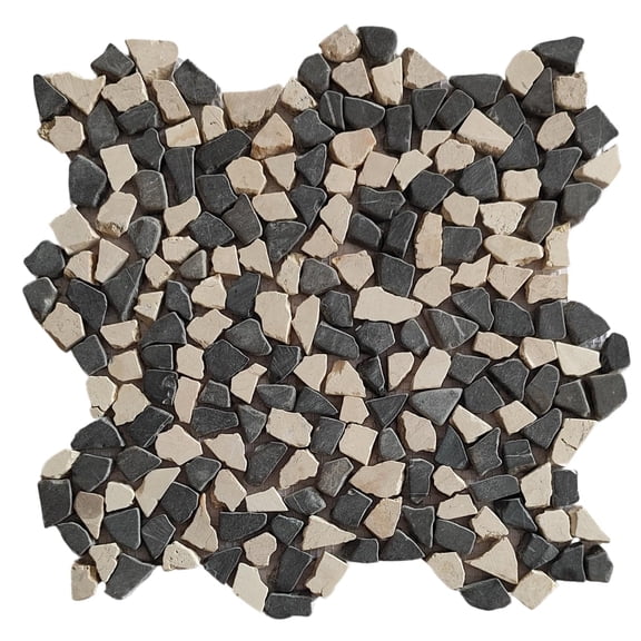 CNK Tile White and Dark Grey Mini Tumbled Marble Mosaic Tile 12" x 12