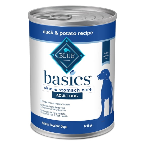 Blue Buffalo Basics Grain Free Wet Dog Food for Skin & Stomach Care, Duck, 12.5oz Can