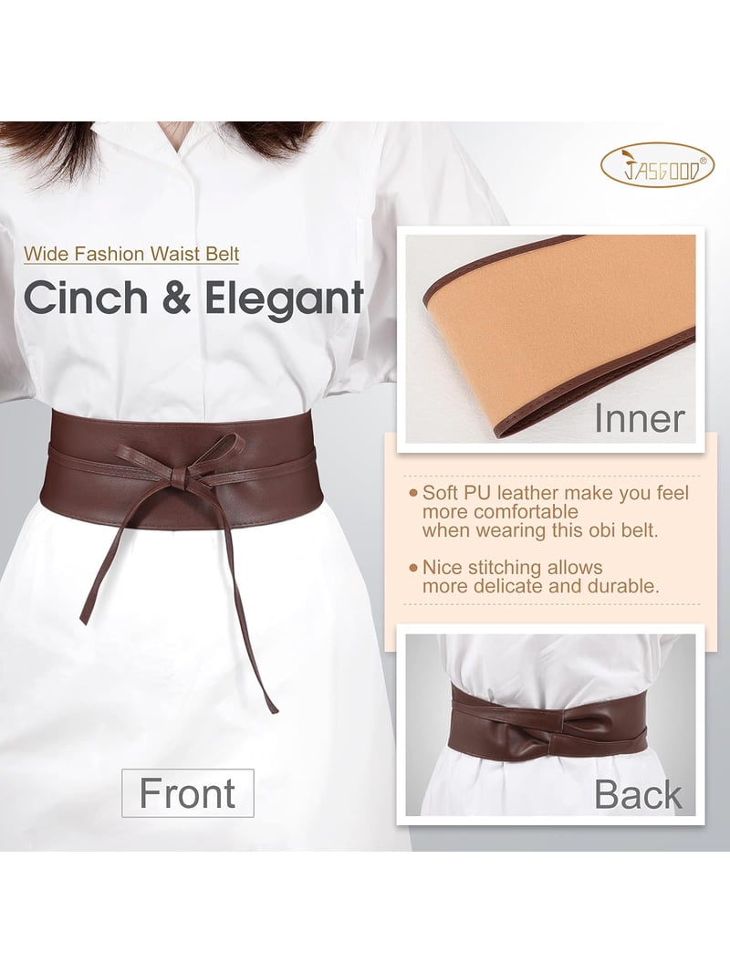 2581 Obi Belt For Women – Wide Waist In Faux Leather, Mica- Light Grey Leather Obi Belts – Made By Mike Store main image 3