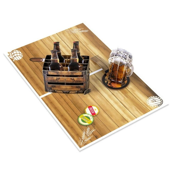 Rvaymup Intricate 3D Beer Bottle and Beer Mug Popping Up Greeting Card for Birthday and Father's Day Greetings Holiday Card