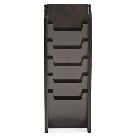 Oak Oval Magazine Rack - Displays2go 5-Pocket Wood Magazine Rack for Wall Mount, Tiered, Solid Oak & HDF