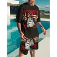 thumbnail image 4 of Conjunto de camiseta y pantalones cortos de manga corta con estampado 3D de oración y huella de mano para hombre, estilo informal de verano para exteriores, 4 of 4